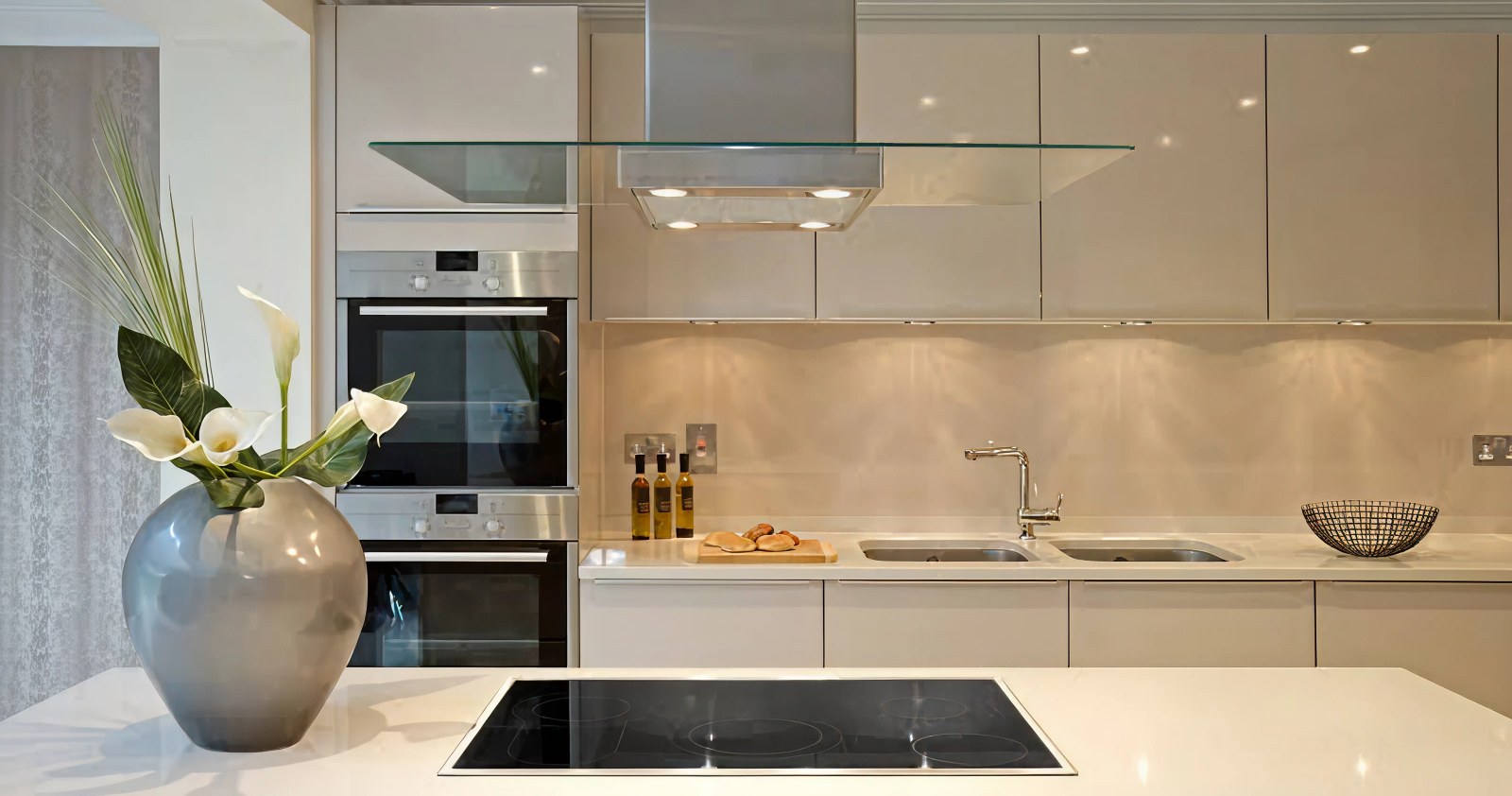 Modern kitchen with island and range hood